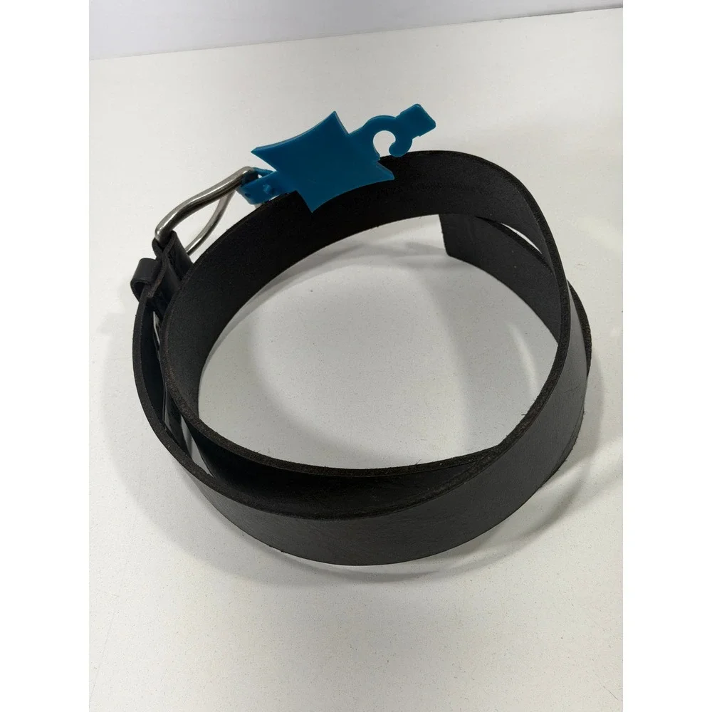Original Penguin Mens Black Leather Belt Size 36 Brushed Silver Buckle NWT